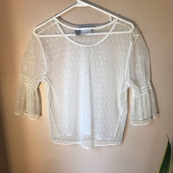 MinkPink Sheer Polkadot BellSleeve Peasant Top, M - Picture 4 of 8